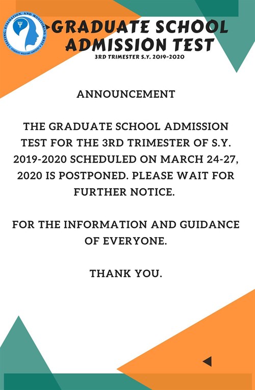 Postponement of Graduate School Admission Test - Tarlac State University